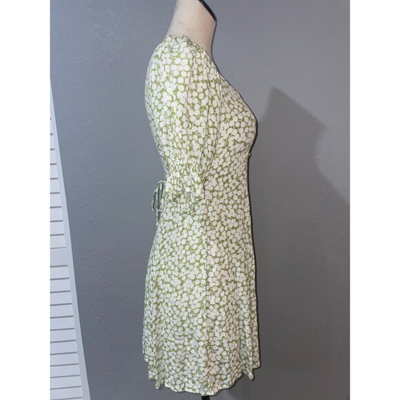 Faithful the Brand Puff Sleeve Mini Dress size S Scoop Neck Pistachio White - Picture 5 of 14